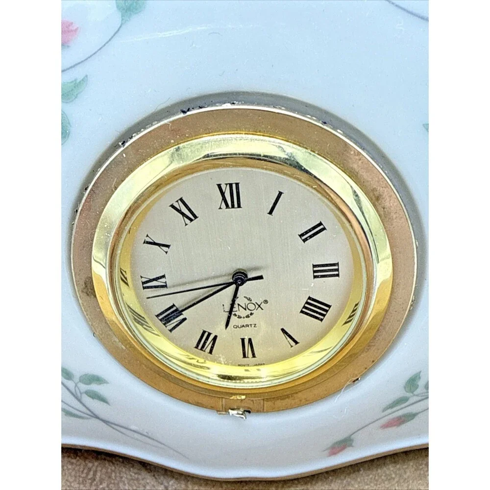 Vintage LENOX Petite Porcelain Table Clock -Rose Manor Floral Pattern 3 3/4